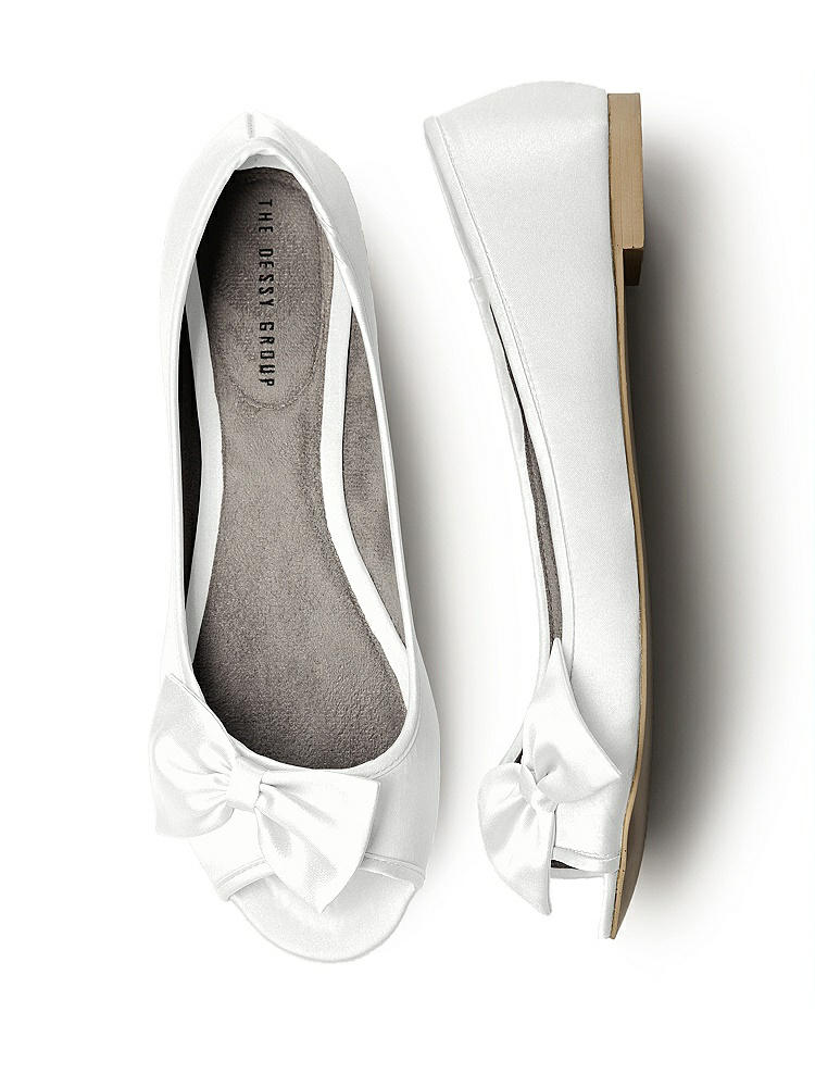 Front View - White Satin Peep Toe Bridal Ballet Wedding Flats