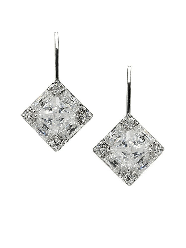 Front View - Cubic Zirconia Faceted Princess Cut CZ Drop Earrings