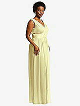 Alt View 1 Thumbnail - Butter Yellow Sleeveless Draped Chiffon Maxi Dress with Front Slit