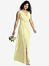 Alt View 4 Thumbnail - Butter Yellow Sleeveless Draped Chiffon Maxi Dress with Front Slit