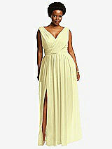 Front View Thumbnail - Butter Yellow Sleeveless Draped Chiffon Maxi Dress with Front Slit