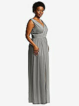 Alt View 1 Thumbnail - Chelsea Gray Sleeveless Draped Chiffon Maxi Dress with Front Slit