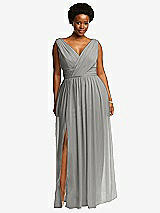 Front View Thumbnail - Chelsea Gray Sleeveless Draped Chiffon Maxi Dress with Front Slit