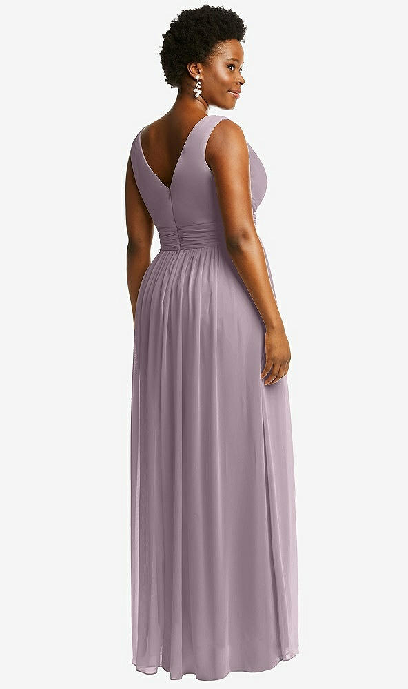 Back View - Lilac Dusk Sleeveless Draped Chiffon Maxi Dress with Front Slit