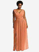 Front View Thumbnail - Sweet Melon Sleeveless Draped Chiffon Maxi Dress with Front Slit