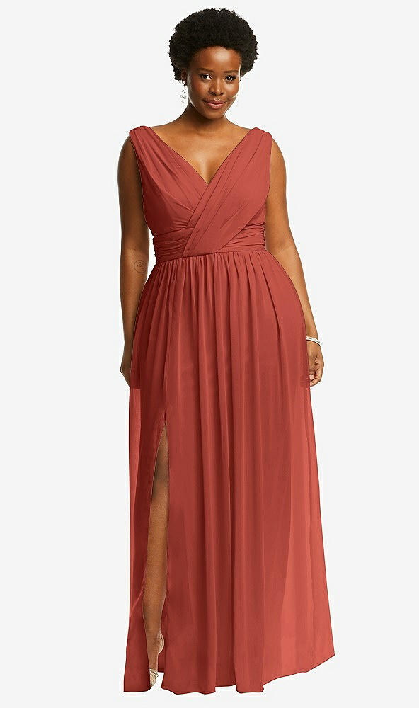 Front View - Amber Sunset Sleeveless Draped Chiffon Maxi Dress with Front Slit