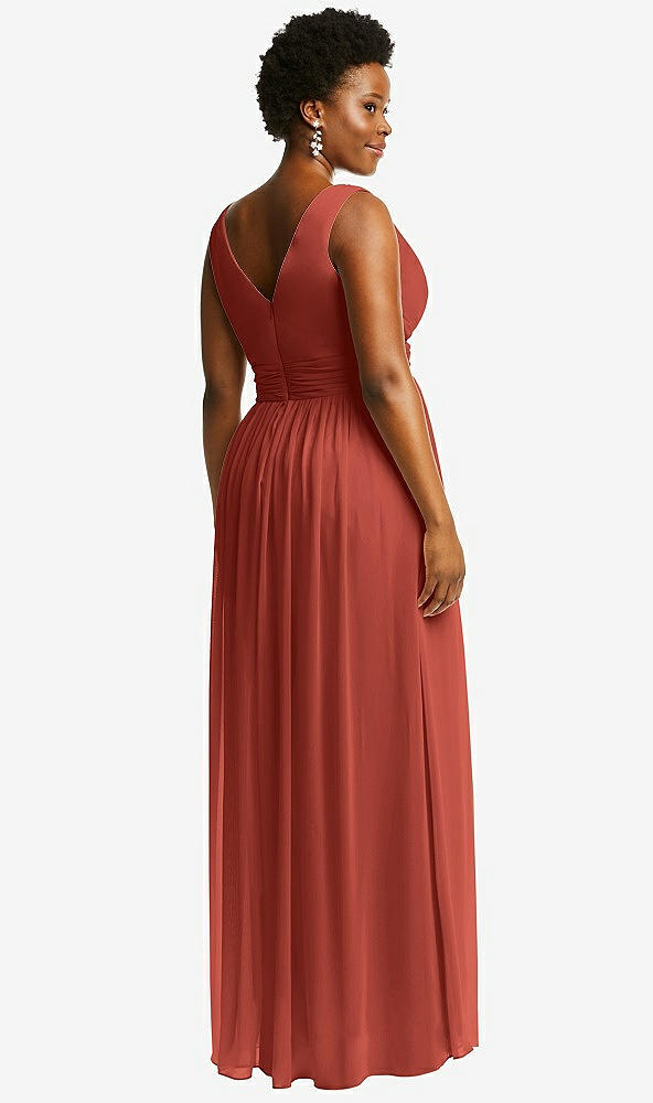 Back View - Amber Sunset Sleeveless Draped Chiffon Maxi Dress with Front Slit