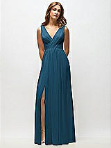 Alt View 6 Thumbnail - Atlantic Blue Sleeveless Draped Chiffon Maxi Dress with Front Slit