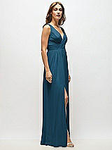 Alt View 7 Thumbnail - Atlantic Blue Sleeveless Draped Chiffon Maxi Dress with Front Slit