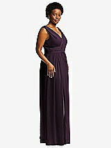 Alt View 1 Thumbnail - Aubergine Sleeveless Draped Chiffon Maxi Dress with Front Slit