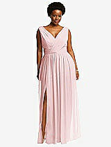 Front View Thumbnail - Ballet Pink Sleeveless Draped Chiffon Maxi Dress with Front Slit