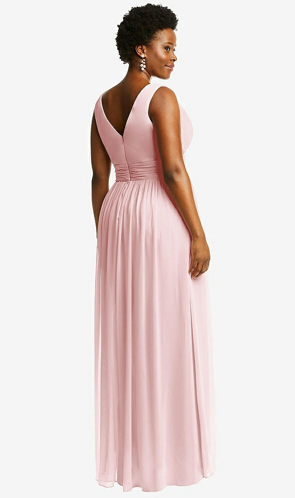 Back View - Ballet Pink Sleeveless Draped Chiffon Maxi Dress with Front Slit