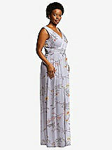 Alt View 1 Thumbnail - Butterfly Botanica Silver Dove Sleeveless Draped Chiffon Maxi Dress with Front Slit