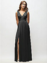 Alt View 6 Thumbnail - Black Sleeveless Draped Chiffon Maxi Dress with Front Slit