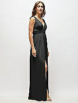 Alt View 7 Thumbnail - Black Sleeveless Draped Chiffon Maxi Dress with Front Slit