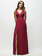 Alt View 6 Thumbnail - Burgundy Sleeveless Draped Chiffon Maxi Dress with Front Slit