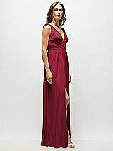 Alt View 7 Thumbnail - Burgundy Sleeveless Draped Chiffon Maxi Dress with Front Slit