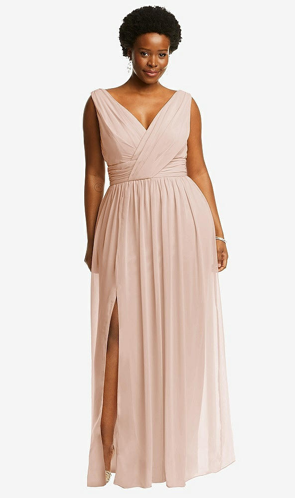 Front View - Cameo Sleeveless Draped Chiffon Maxi Dress with Front Slit