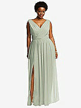 Front View Thumbnail - Celadon Sleeveless Draped Chiffon Maxi Dress with Front Slit