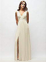 Alt View 6 Thumbnail - Champagne Sleeveless Draped Chiffon Maxi Dress with Front Slit