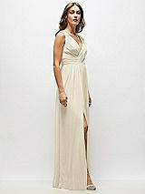 Alt View 7 Thumbnail - Champagne Sleeveless Draped Chiffon Maxi Dress with Front Slit