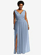 Front View Thumbnail - Cloudy Sleeveless Draped Chiffon Maxi Dress with Front Slit