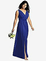 Alt View 4 Thumbnail - Cobalt Blue Sleeveless Draped Chiffon Maxi Dress with Front Slit