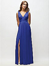 Alt View 6 Thumbnail - Cobalt Blue Sleeveless Draped Chiffon Maxi Dress with Front Slit