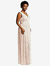 Alt View 1 Thumbnail - Coquette Floral Print Sleeveless Draped Chiffon Maxi Dress with Front Slit