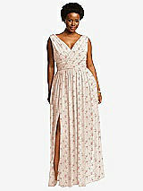 Front View Thumbnail - Coquette Floral Print Sleeveless Draped Chiffon Maxi Dress with Front Slit