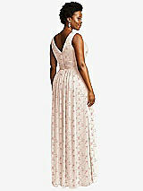 Rear View Thumbnail - Coquette Floral Print Sleeveless Draped Chiffon Maxi Dress with Front Slit