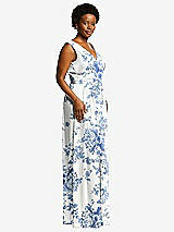 Alt View 1 Thumbnail - Cottage Rose Dusk Blue Sleeveless Draped Chiffon Maxi Dress with Front Slit