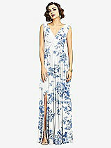 Alt View 3 Thumbnail - Cottage Rose Dusk Blue Sleeveless Draped Chiffon Maxi Dress with Front Slit