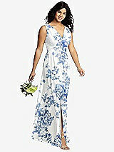 Alt View 4 Thumbnail - Cottage Rose Dusk Blue Sleeveless Draped Chiffon Maxi Dress with Front Slit