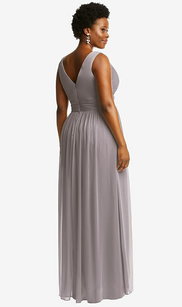 Back View - Cashmere Gray Sleeveless Draped Chiffon Maxi Dress with Front Slit