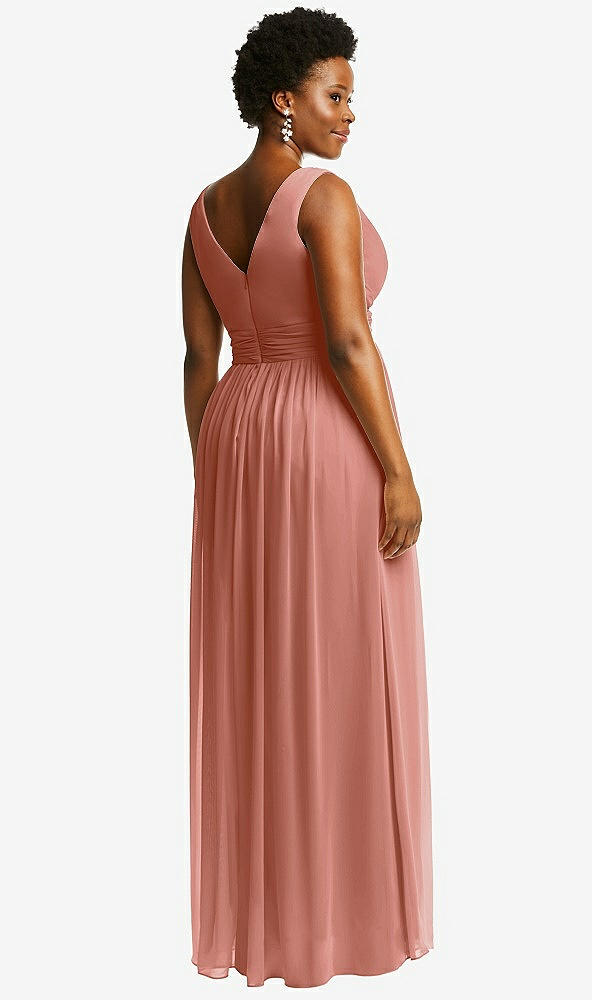 Back View - Desert Rose Sleeveless Draped Chiffon Maxi Dress with Front Slit