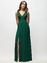 Alt View 6 Thumbnail - Hunter Green Sleeveless Draped Chiffon Maxi Dress with Front Slit