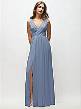 Alt View 6 Thumbnail - Larkspur Blue Sleeveless Draped Chiffon Maxi Dress with Front Slit