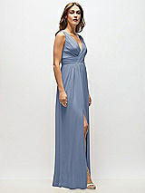 Alt View 7 Thumbnail - Larkspur Blue Sleeveless Draped Chiffon Maxi Dress with Front Slit