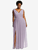 Front View Thumbnail - Lilac Haze Sleeveless Draped Chiffon Maxi Dress with Front Slit