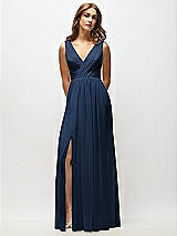 Alt View 6 Thumbnail - Midnight Navy Sleeveless Draped Chiffon Maxi Dress with Front Slit