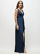 Alt View 7 Thumbnail - Midnight Navy Sleeveless Draped Chiffon Maxi Dress with Front Slit