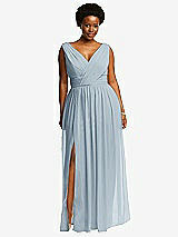 Front View Thumbnail - Mist Sleeveless Draped Chiffon Maxi Dress with Front Slit