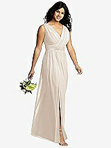 Alt View 4 Thumbnail - Oat Sleeveless Draped Chiffon Maxi Dress with Front Slit