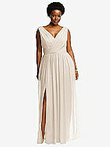 Front View Thumbnail - Oat Sleeveless Draped Chiffon Maxi Dress with Front Slit