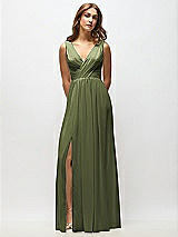 Alt View 6 Thumbnail - Olive Green Sleeveless Draped Chiffon Maxi Dress with Front Slit