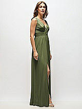 Alt View 7 Thumbnail - Olive Green Sleeveless Draped Chiffon Maxi Dress with Front Slit