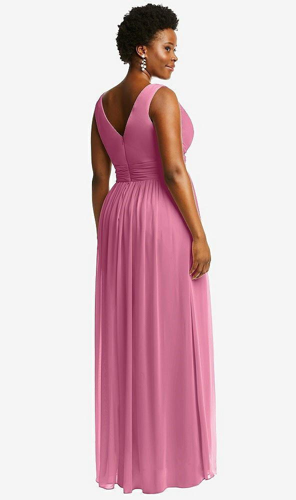 Back View - Orchid Pink Sleeveless Draped Chiffon Maxi Dress with Front Slit