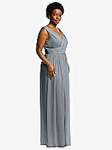 Alt View 1 Thumbnail - Platinum Sleeveless Draped Chiffon Maxi Dress with Front Slit