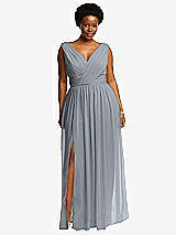 Front View Thumbnail - Platinum Sleeveless Draped Chiffon Maxi Dress with Front Slit